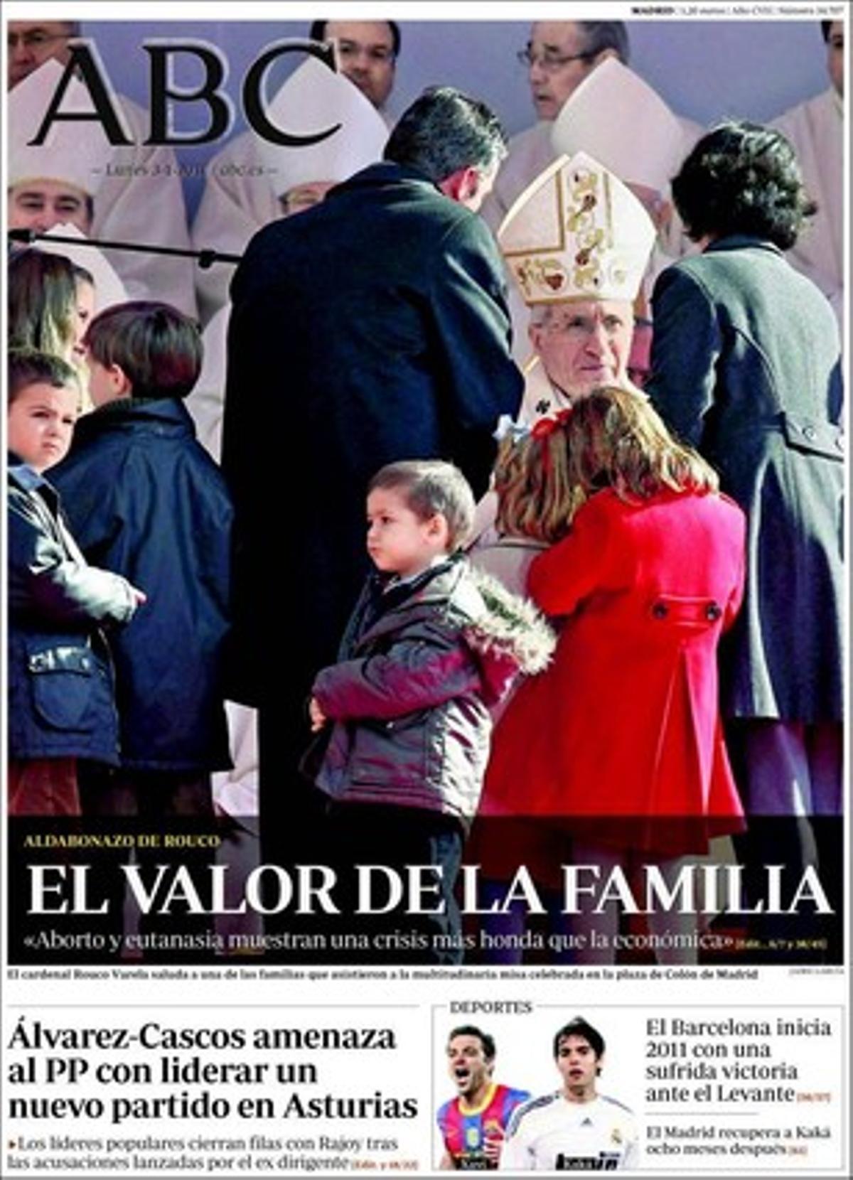 En pàgines interiors ’Abc’ també ressalta que Dilma Russeff transmet el seu interès per comptar amb més empreses espanyoles al Brasil; i que Jordi Hereu ’trenca’ amb el passat i prepara una campanya clàssica per optar a la reelecció com a alcalde de Barcelona.