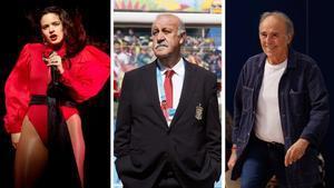 Rosalía, Vicente del Bosque y Joan Manuel Serrat, en fotos de archivo