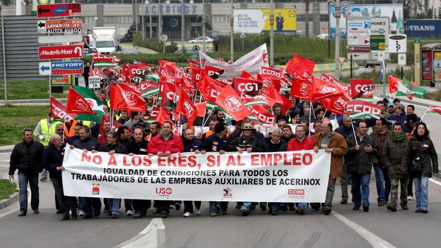 Imagen de archivo de los trabajadores de la acería en una manifestación.