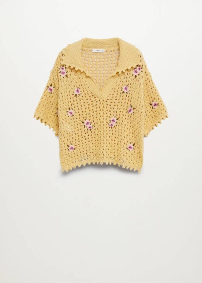 Polo de crochet con flores, de Mango