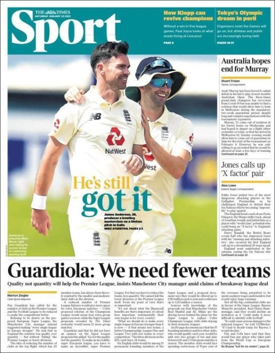 Portada THE TIMES SPORT sábado 23 enero 2021