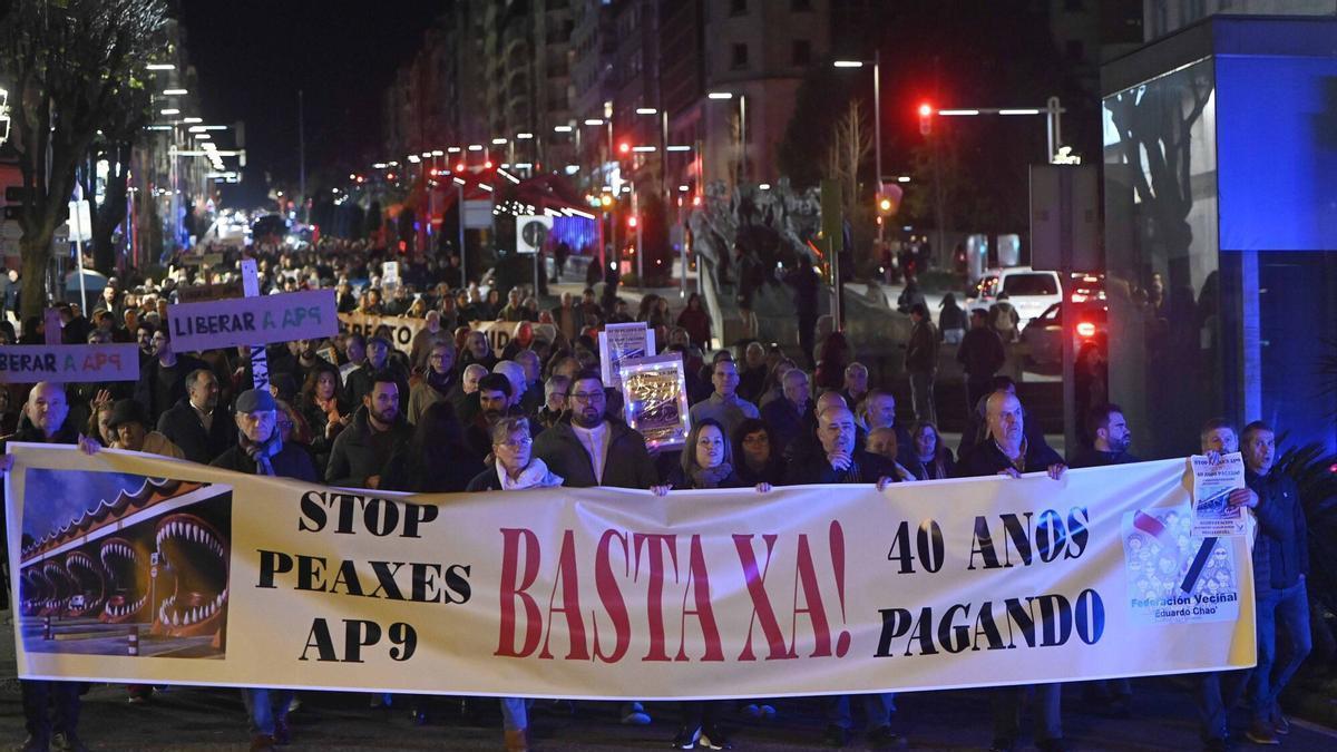 Manifestación celebrada en febrero contra la subida de los peajes en la AP-9.