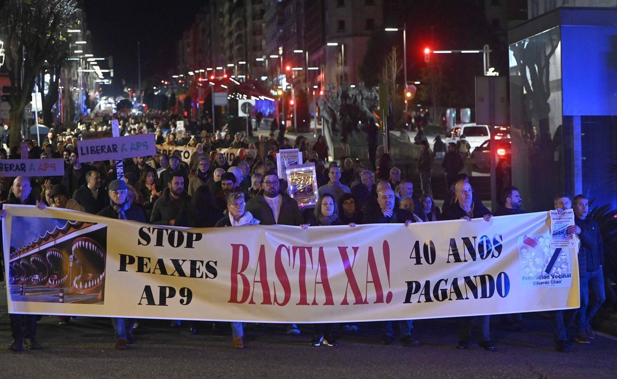 Manifestación celebrada en febrero contra la subida de los peajes en la AP-9.