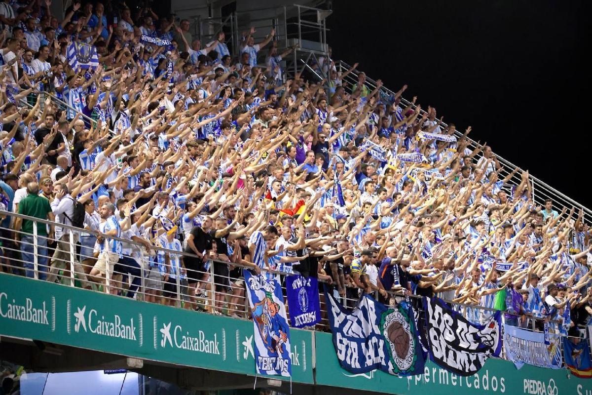 La afición del Málaga CF, el pasado curso en el Nuevo Arcángel.