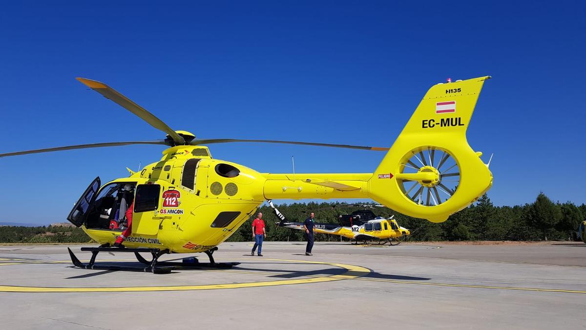 El helicóptero del 112 en la base de Blancos de Coscojar, en Teruel, que recibirá 800.000 euros de inversión.