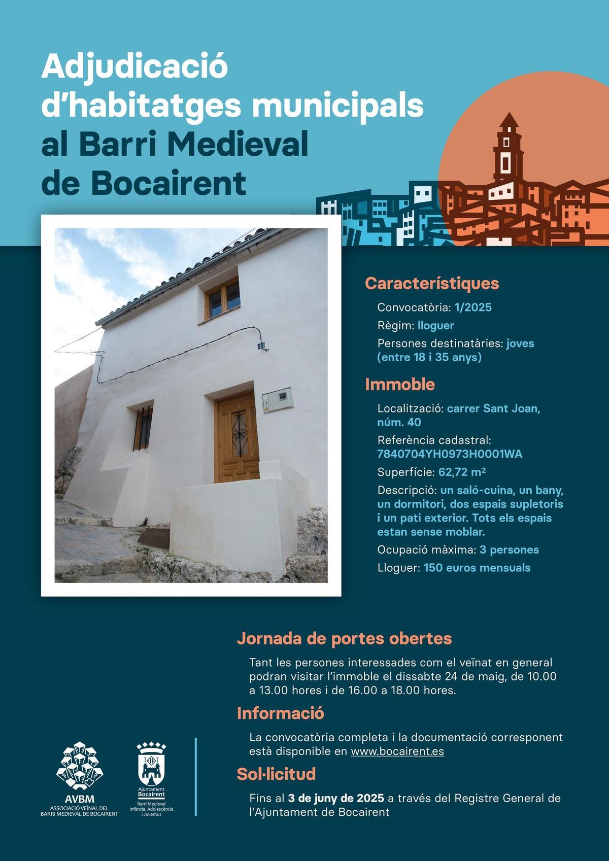 Cartel de la primera convocatoria de ayudas al alquiler joven en el Barri Medieval de Bocairent.