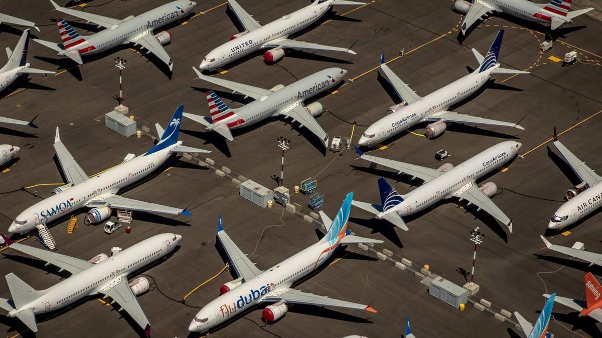 Aviones de Boeing en tierra en el aeropuerto de Seattle.