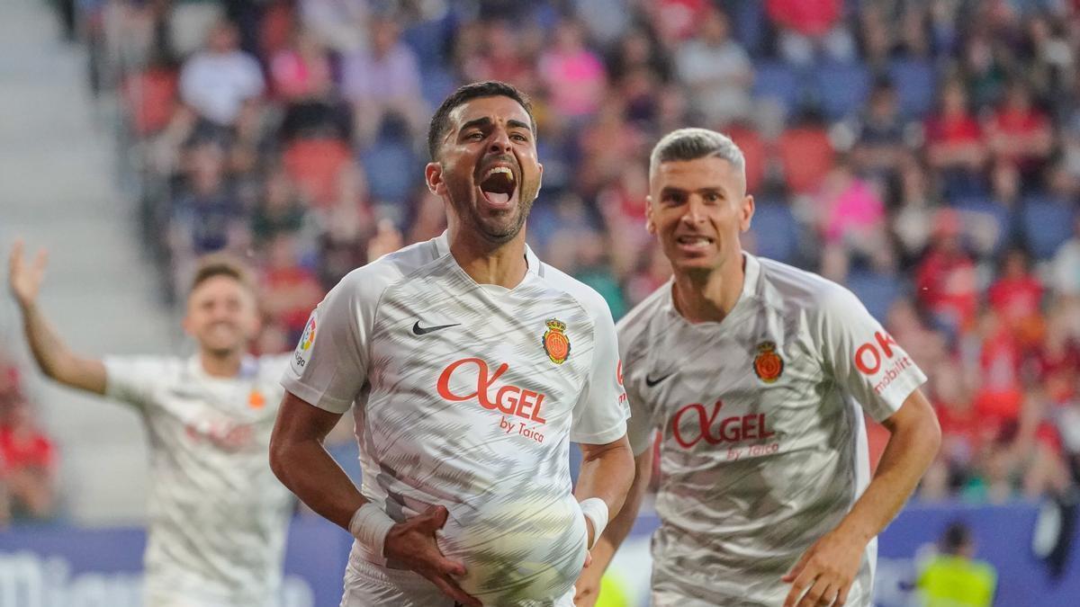 Ángel celebra su decisivo gol ante Osasuna en la última jornada.