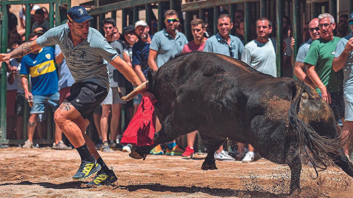 Diego demostró su gran valor con el espectacular morlaco de la ganadería de Álvaro Núñez, de la Penya Taurina d’Albocàsser.