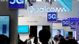 FILE PHOTO: Signs of Qualcomm and 5G are pictured at Mobile World Congress (MWC) in Shanghai, China June 28, 2019. REUTERS/Aly Song/File Photo
