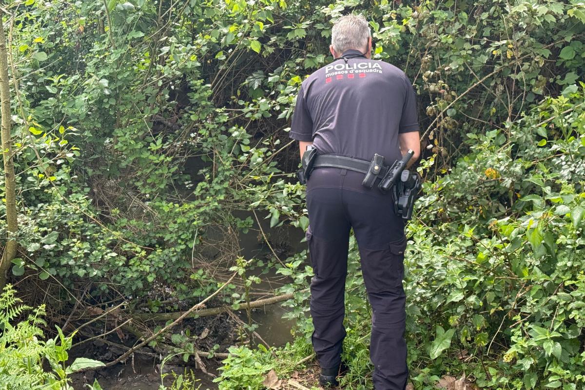 Un mosso de l'URMA inspecciona una riera a Aiguaviva