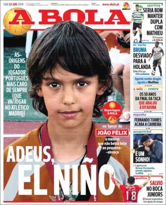 Portada A BOLA sábado 22 de junio de 2019