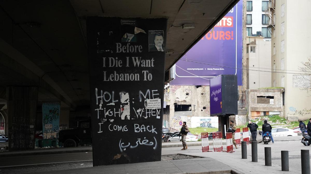 Graffiti en la Línea Verde cuando se cumplen 50 años de guerra civil libanesa