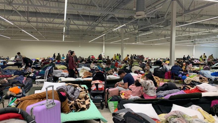 Imagen del refugio instalado en la frontera de Polonia.