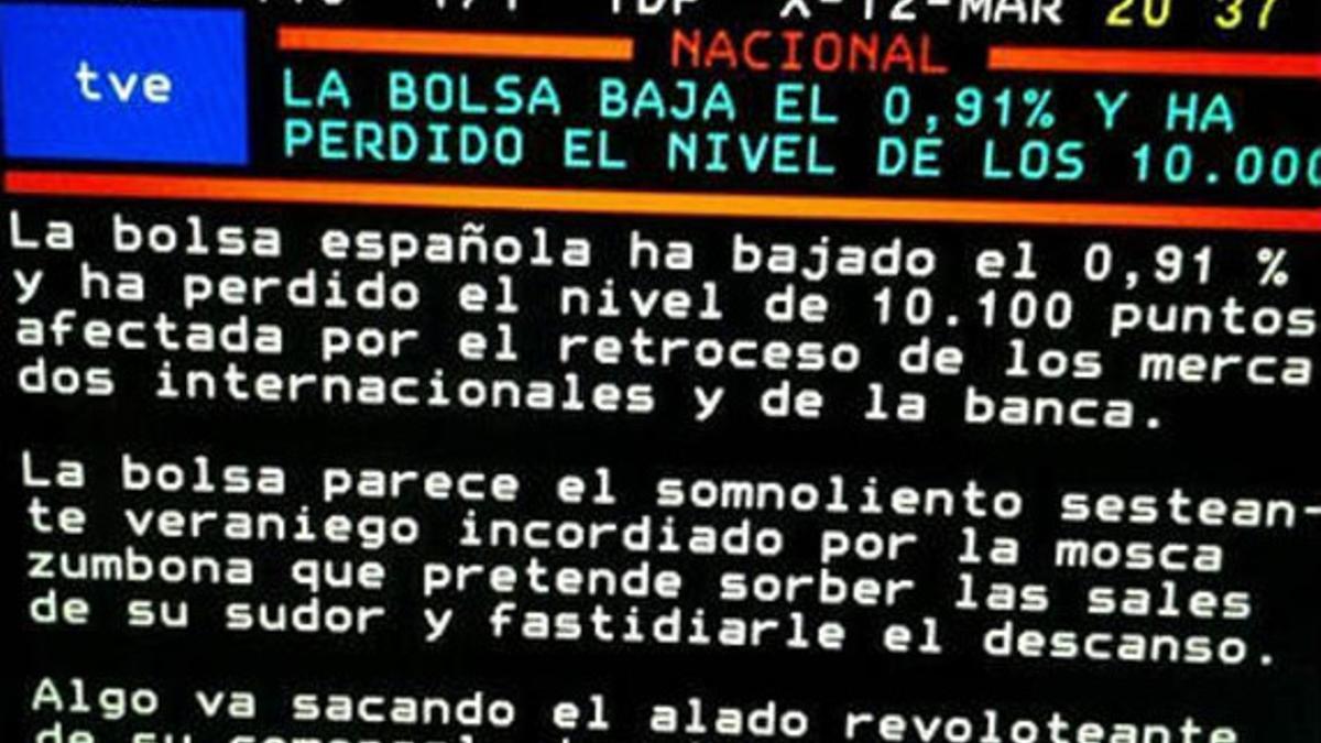 Pantallazo de la página del teletexto de TVE con las líneas sobre la mosca.