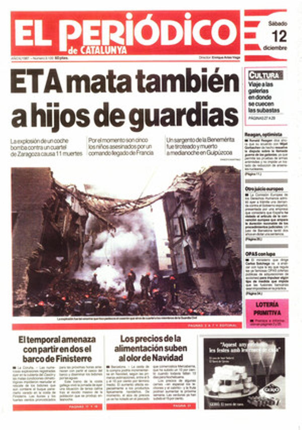 L’explosió d’un cotxe bomba contra una caserna de Saragossa deixa 11 morts. 12/12/1987