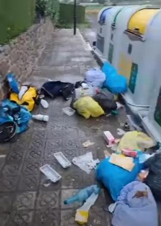 Brossa a terra davant dels contenidors buits a Llívia
