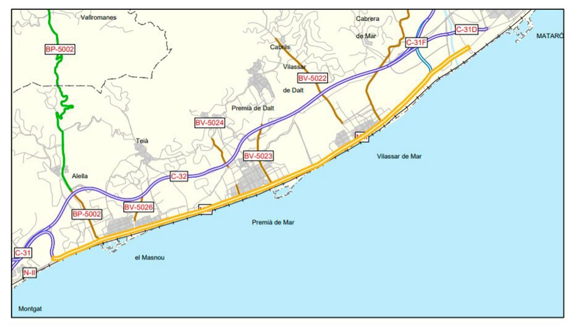 Territori licita la redacción del proyecto para pacificar la carretera N-II en el Baix Maresme.