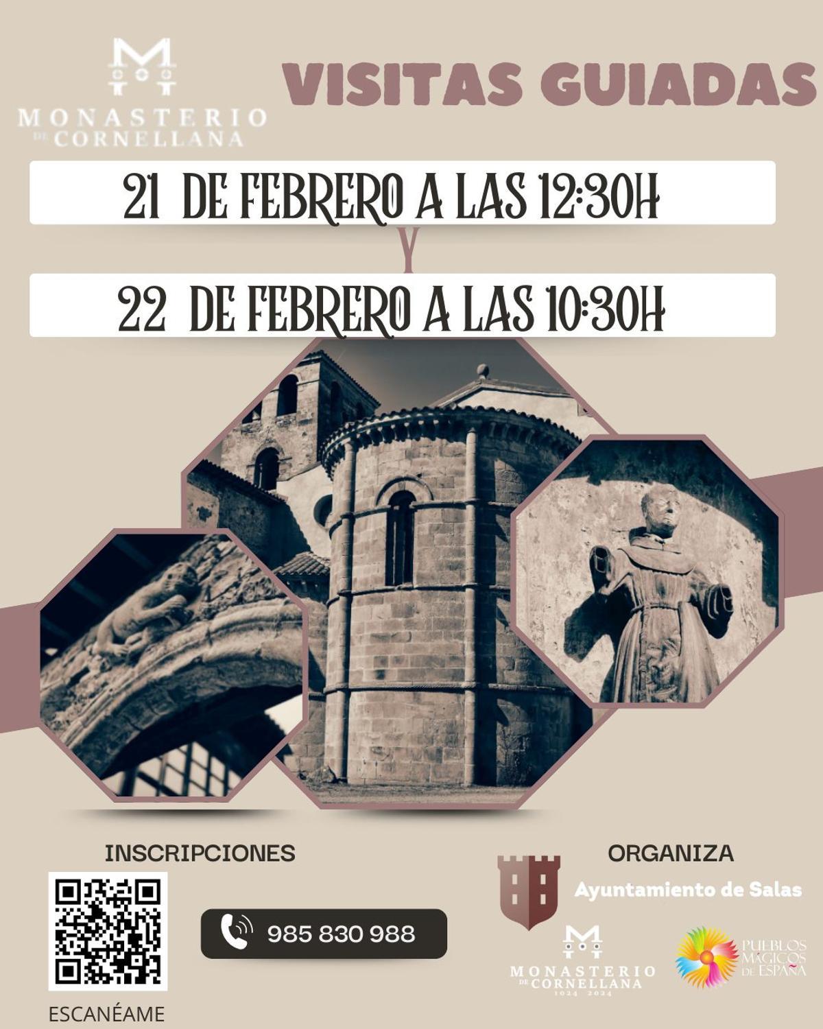 Cartel promocional de las visitas guiadas al monasterio del Ayuntamiento de Salas.