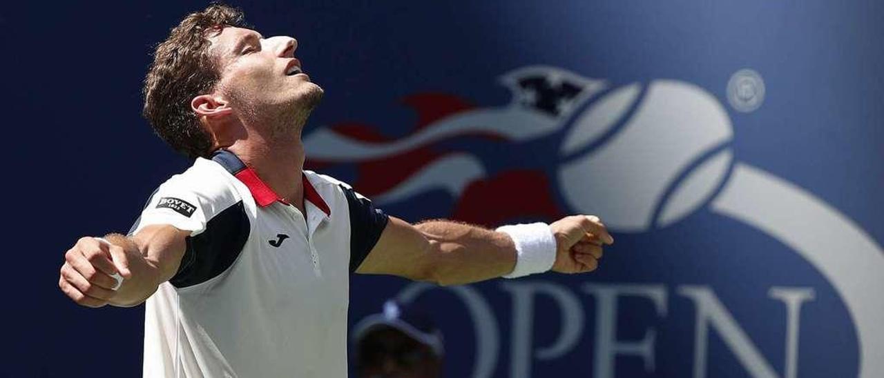 Carreño celebra el pase a semifinales del Abierto de Estados Unidos.