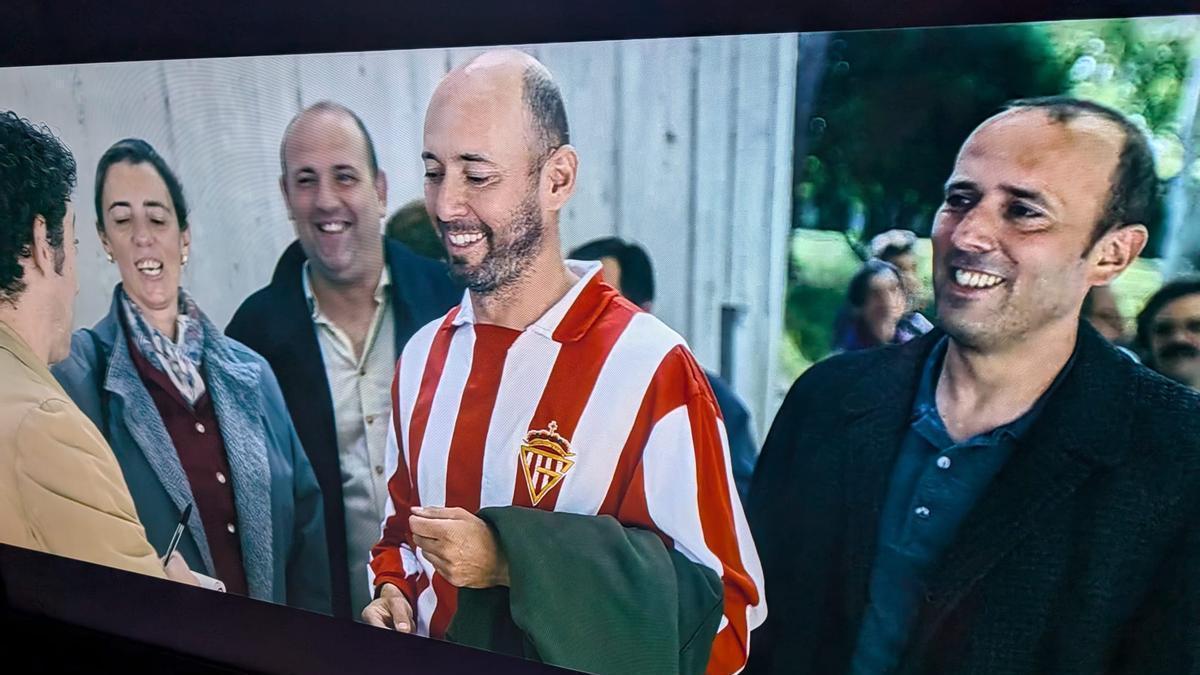 Por la izquierda, Lorena, Jorge, Quique y Óscar de Castro, hijos de Quini, en la serie.