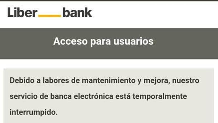 Mensaje que aparecía en el acceso a la banca electrónica de Liberbank.