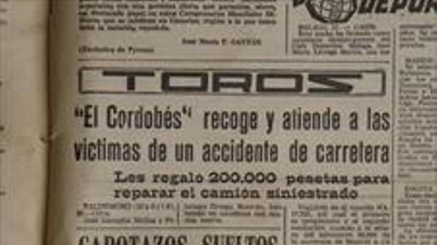 Hace 50 años Jueves, 29 de septiembre de 1966 El Cordobés recoge y atiende a las víctimas de un accidente