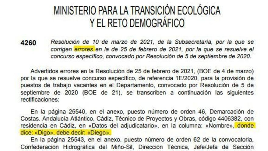 Publicación del BOE con la rectificación.