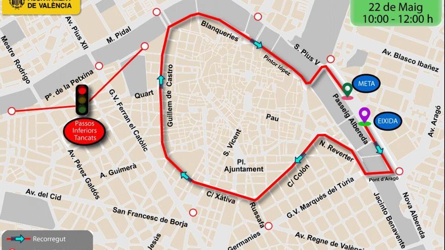 Recorrido y cortes de calle para la Volta a Peu a València