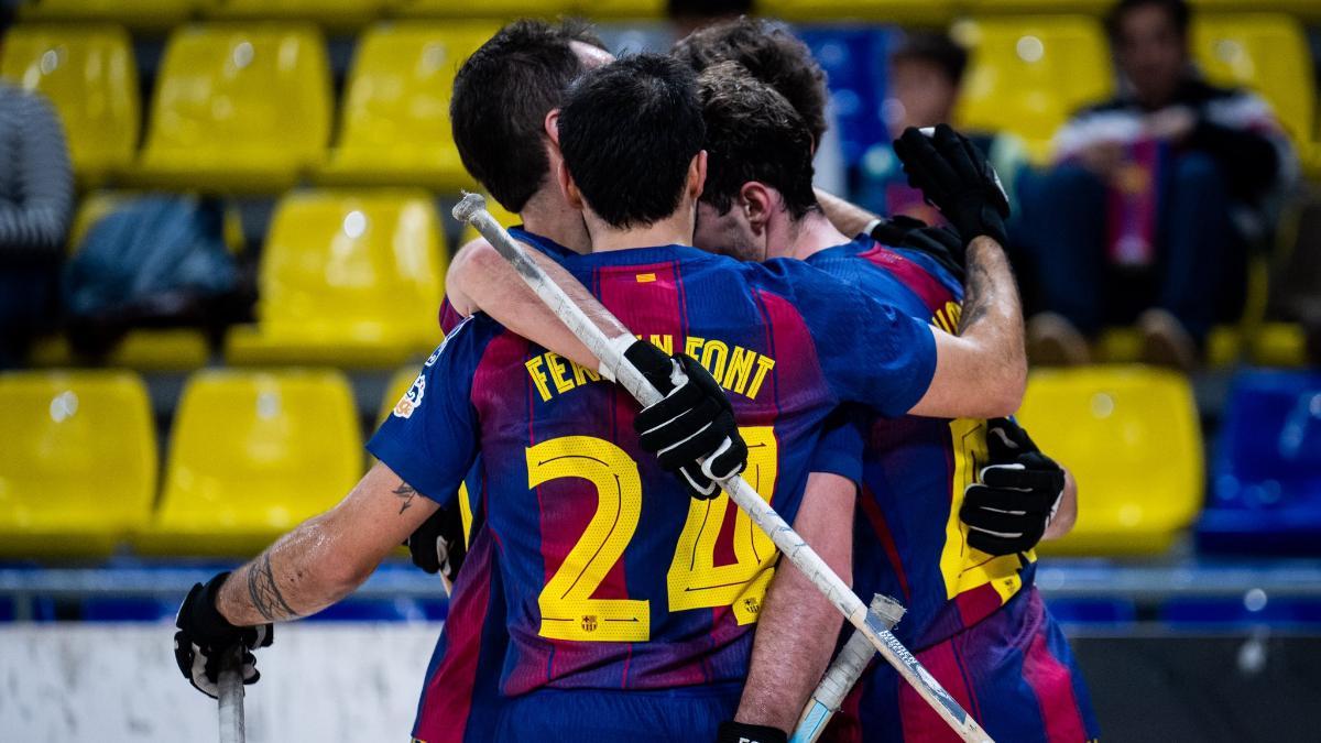 Los jugadores del Barça celebran el triunfo ante el CH Caldes Recam Làser