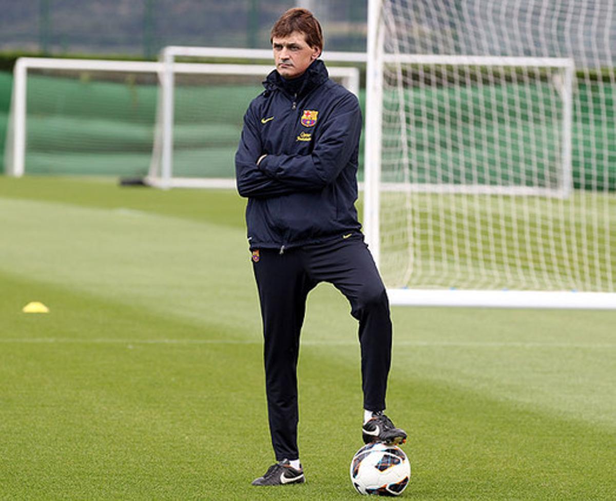 Tito Vilanova, durant l’entrenament per preparar el partit contra el Valladolid.