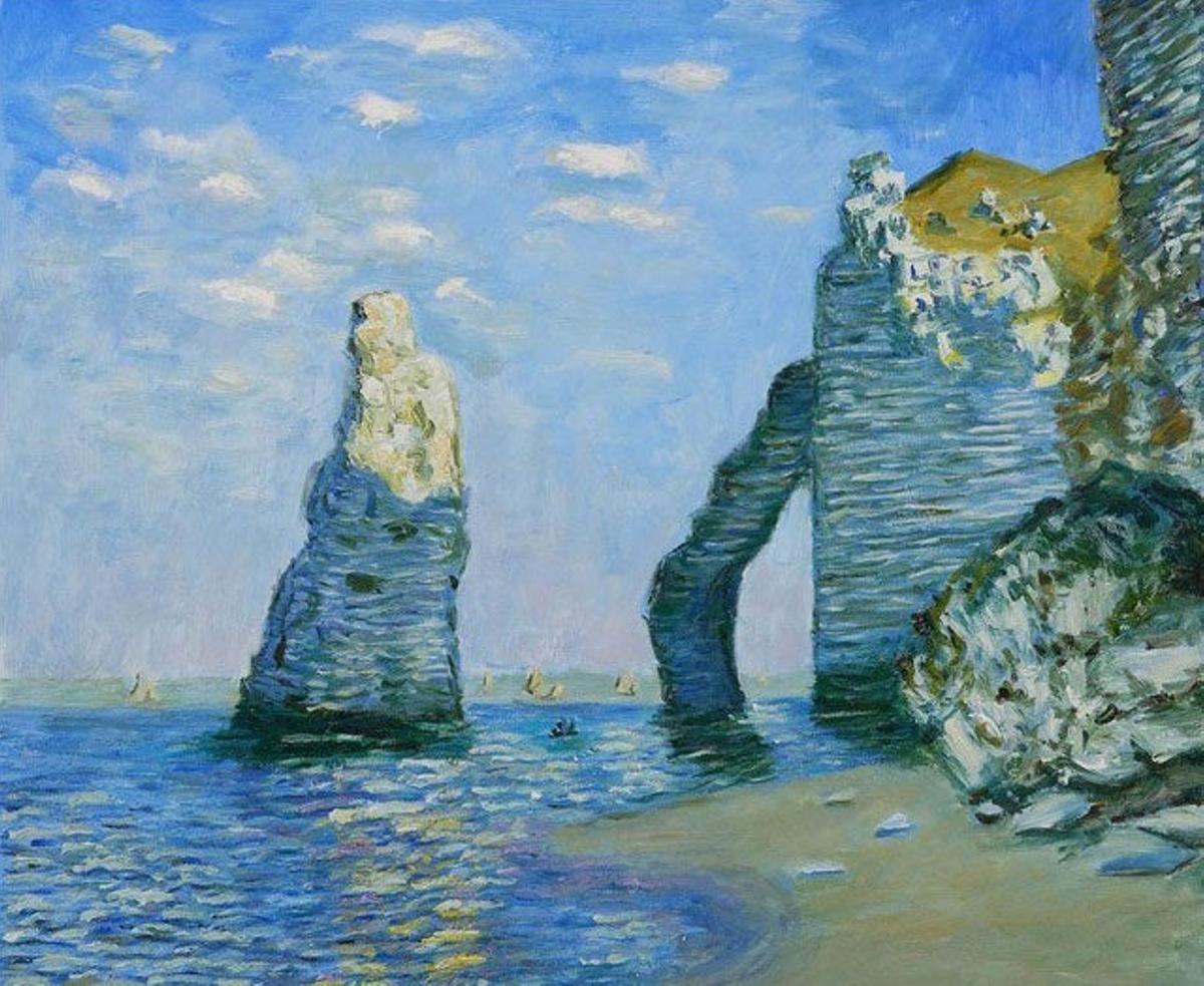 El "arco de la aguja" de Etretat pintado por Claude Monet.