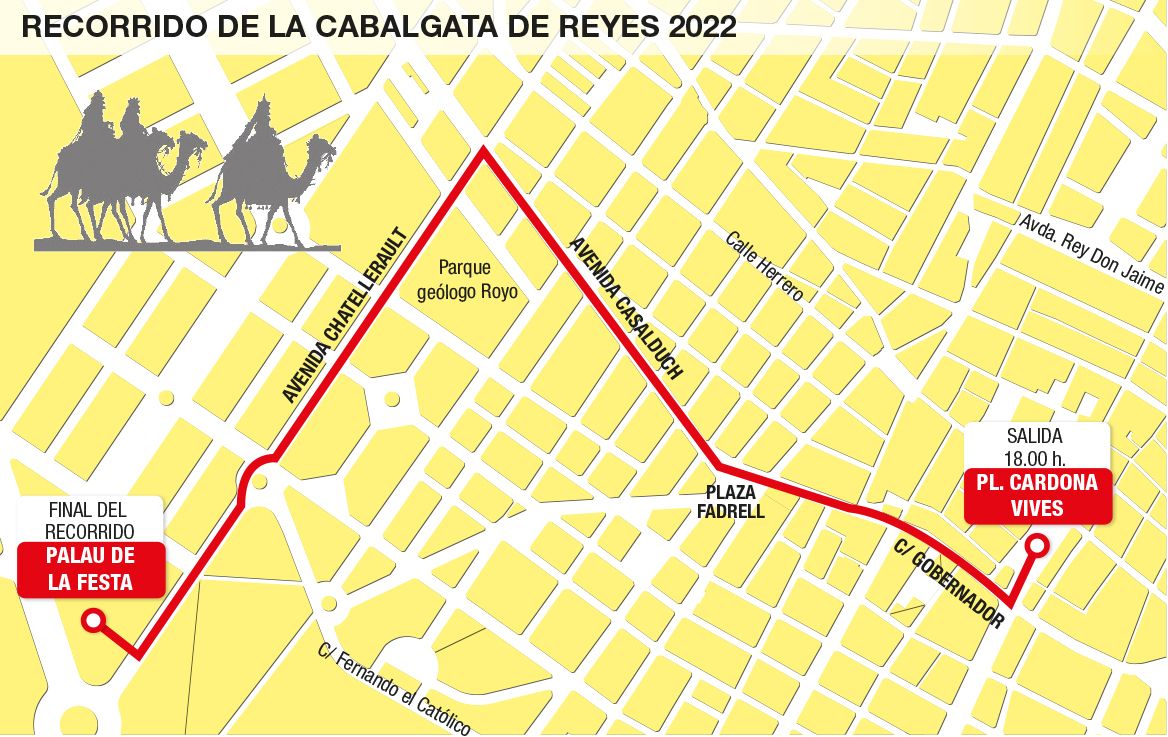 Itinerario de la cabalgata de los Reyes Magos por Castelló.