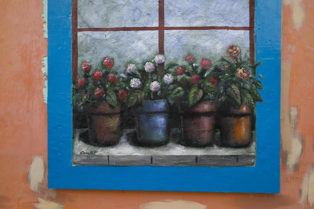 El artista Cayetano Martínez ha pintado la fachada de una casa abandonada para mejorar el aspecto del barrio El artista Cayetano Martínez ha pintado la fachada de una casa abandonada para mejorar el aspecto del barrio