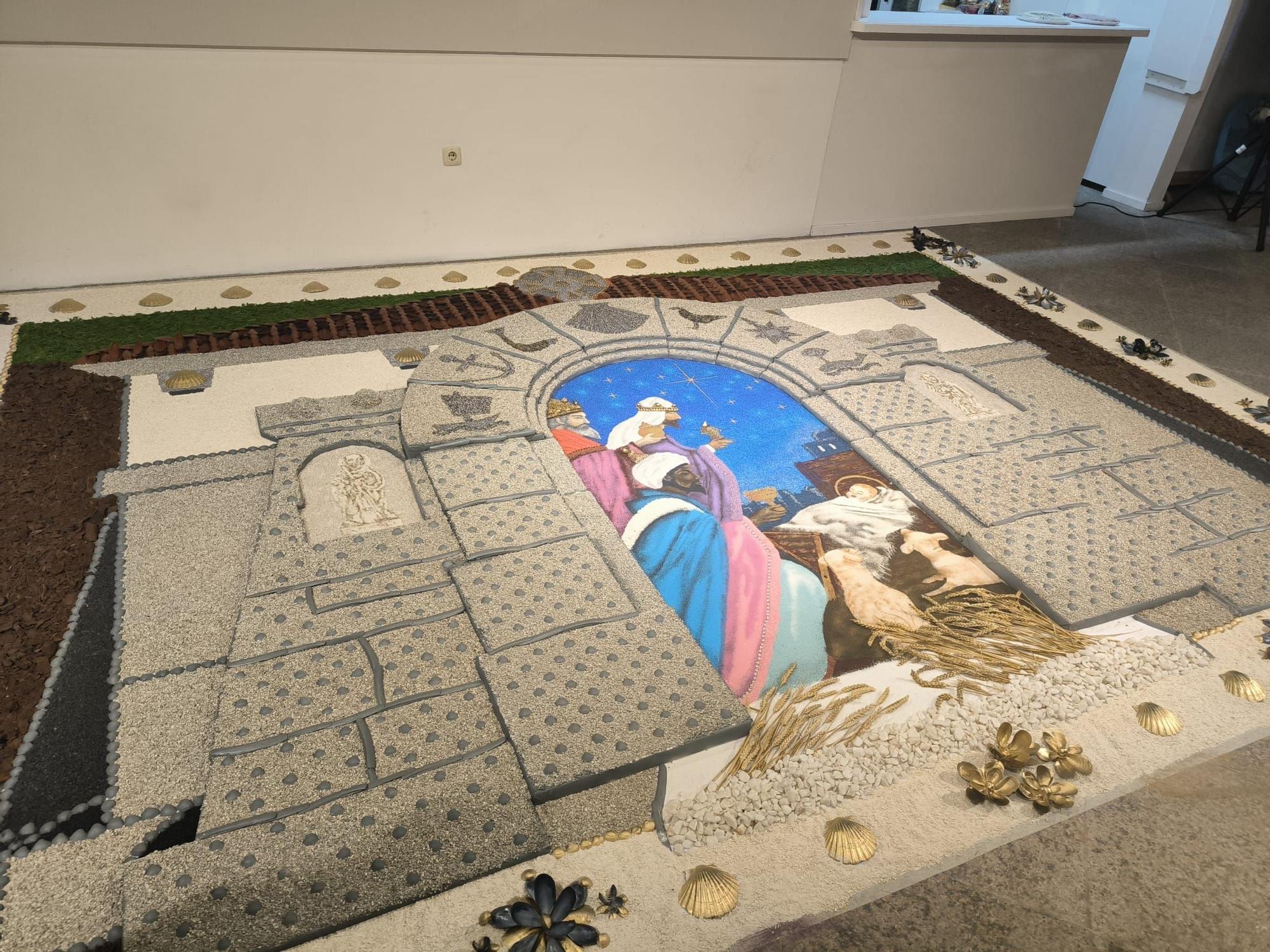 La inauguración de la alfombra "A maxia dos Santos Reis" en Bueu