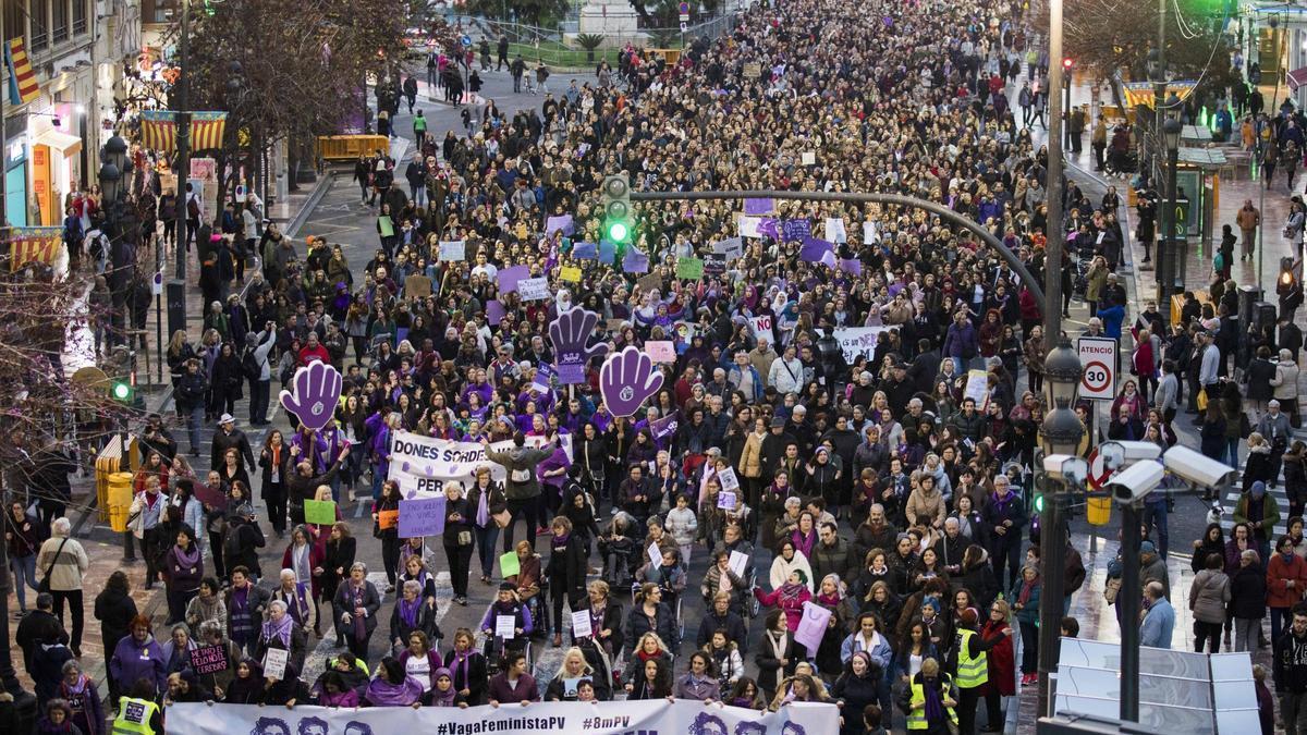 Una imagen de la gran manifestación del 8 de marzo de 2018 en Valencia.
