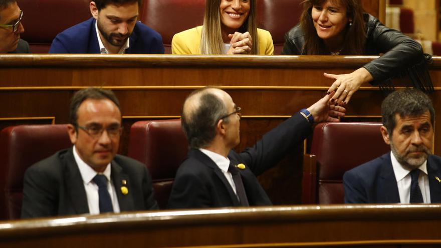 Imatge d&#039;arxiu de Jordi Sànchez, Jordi Turull i Josep Rull, asseguts als escons del Congrés dels Diputats el 21 de maig del 2019