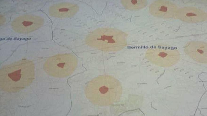 Distribución de parques eólicos en Muga y Bermillo.