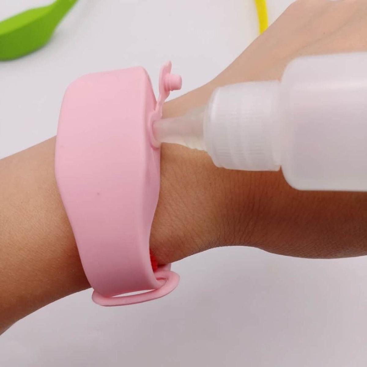 Pulsera para gel hidroalcohólico rosa en Aliexpress