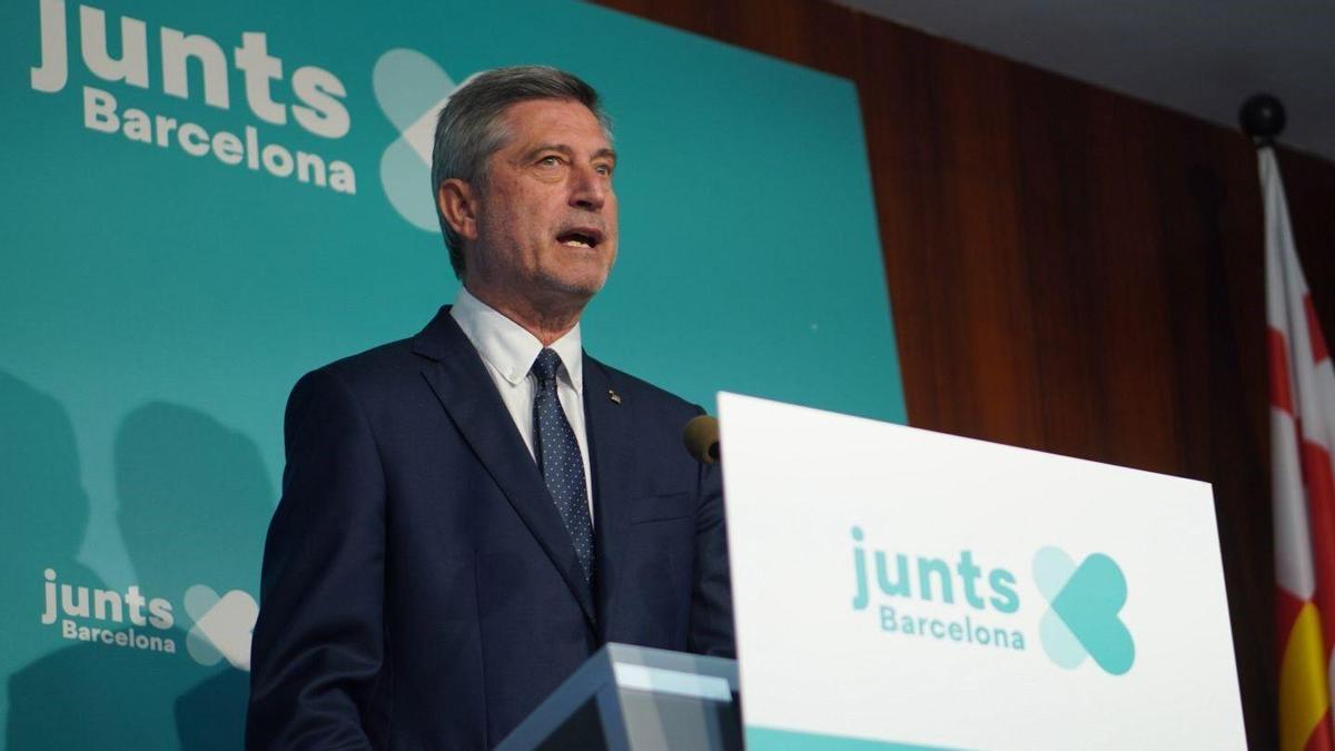 El líder de Junts per Barcelona, Jordi Martí, en rueda de prensa.