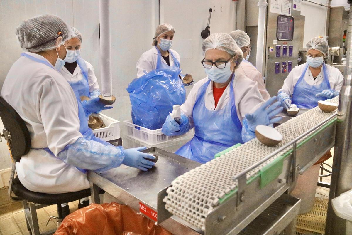 Un grupo de trabajadoras de la línea del coco helado de La Menorquina.