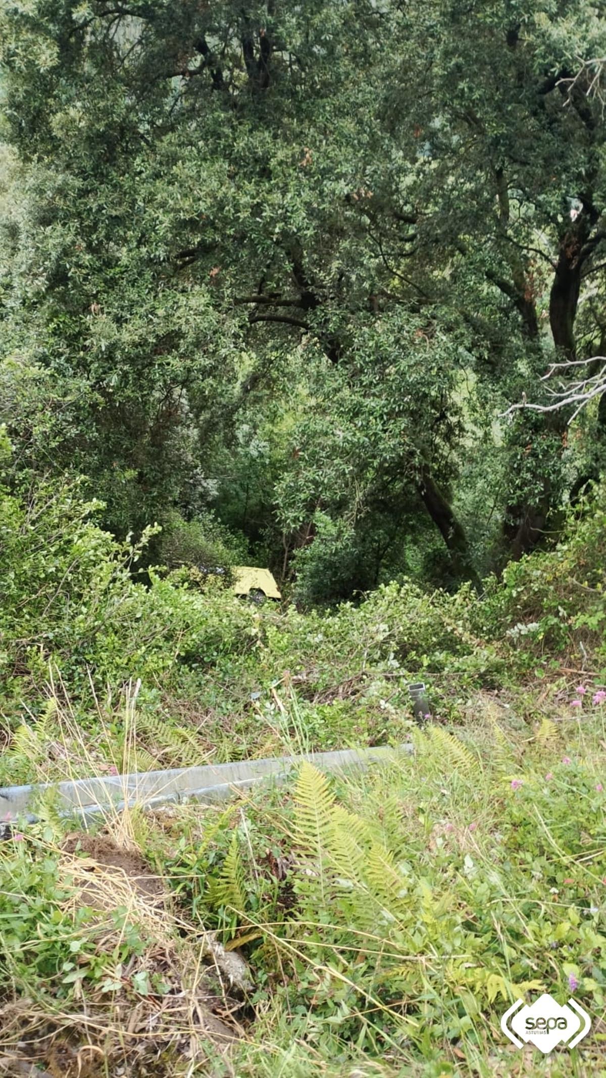 El vehículo siniestrado en Ribadesella.