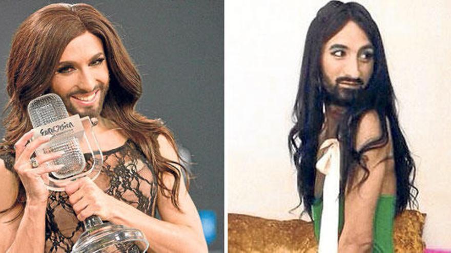 Links Conchita Wurst, rechts ihr Doppelgänger Mateu Jaume Roig aus Vilafranca