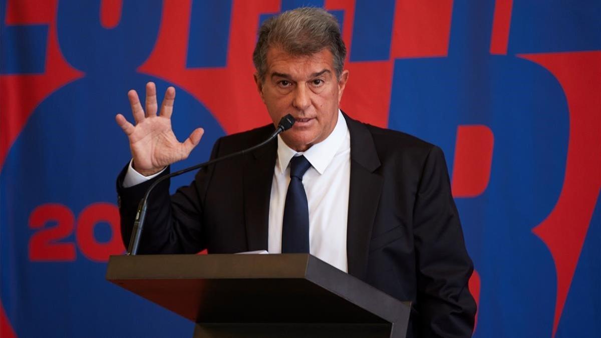 Joan Laporta durante la presentacion este lunes de su candidatura a la presidencia