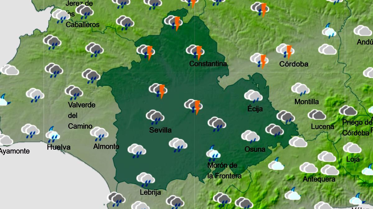 Mapa con la previsión del tempo en Sevilla el martes.