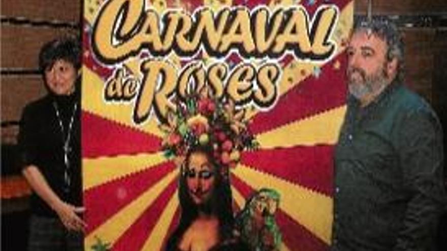 El cartell de carnaval presentat per l&#039;alcaldessa i el regidor de Festes.