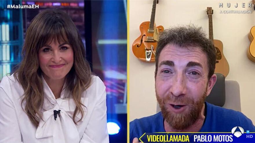 Pablo Motos durante la conversación ayer con Nuria Roca, que presentará esta noche El Hormiguero.