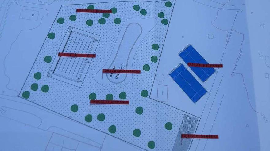 Planos del área recreativa acúatica proyectada para la villa de Tábara.