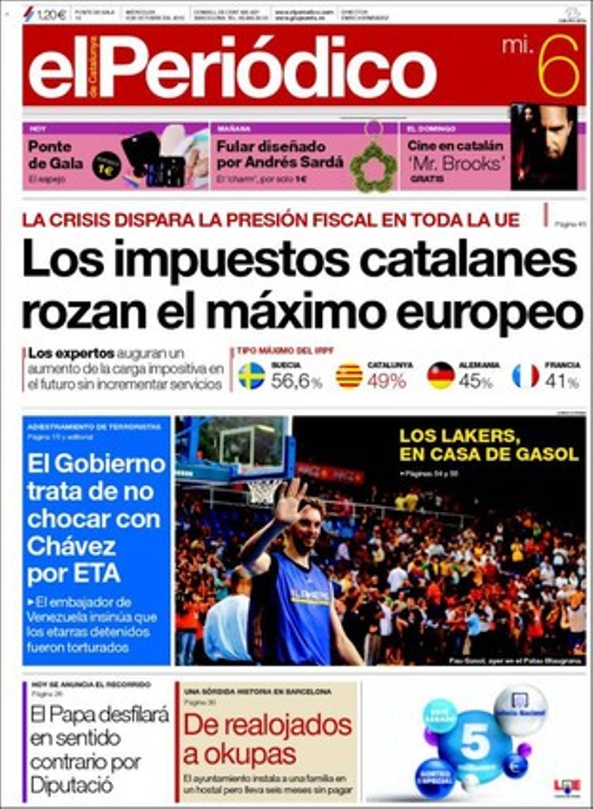 A més de les de portada, altres notícies destacades d’EL PERIÓDICO són que Barcelona busca un dia de festa local per al 2011, les declaracions de Pierre Camatte, exostatge d’AQMI al Sahel, que Mas promet que no tornarà al pujolisme si aconsegueix governar, que els partits catalans disposaran d’un augment del 9% de l’IPC d’aquests quatre anys en la subvenció electoral pública que reben, la polèmica pels fons públics espanyols per a la ciència, que la UE posa límit al turisme sanitari, que una família es converteix en okupa per compte municipal a Barcelona, les critiques d’intel·lectuals a la gestió municipal d’ICV a Barcelona, que Hereu vol tancar webs dels antisistema violents, que ’The New York Times’ insisteix en la culpabilitat d’Alberto Contador, l’última obra de l’escriptora P. D. James i l’obertura de la Fira del Llibre de Frankfurt, el naixement del Centre de Cultura, i que Ferran Adrià s’alia amb Telefónica per materialitzar el somni del Bulli 2.0.