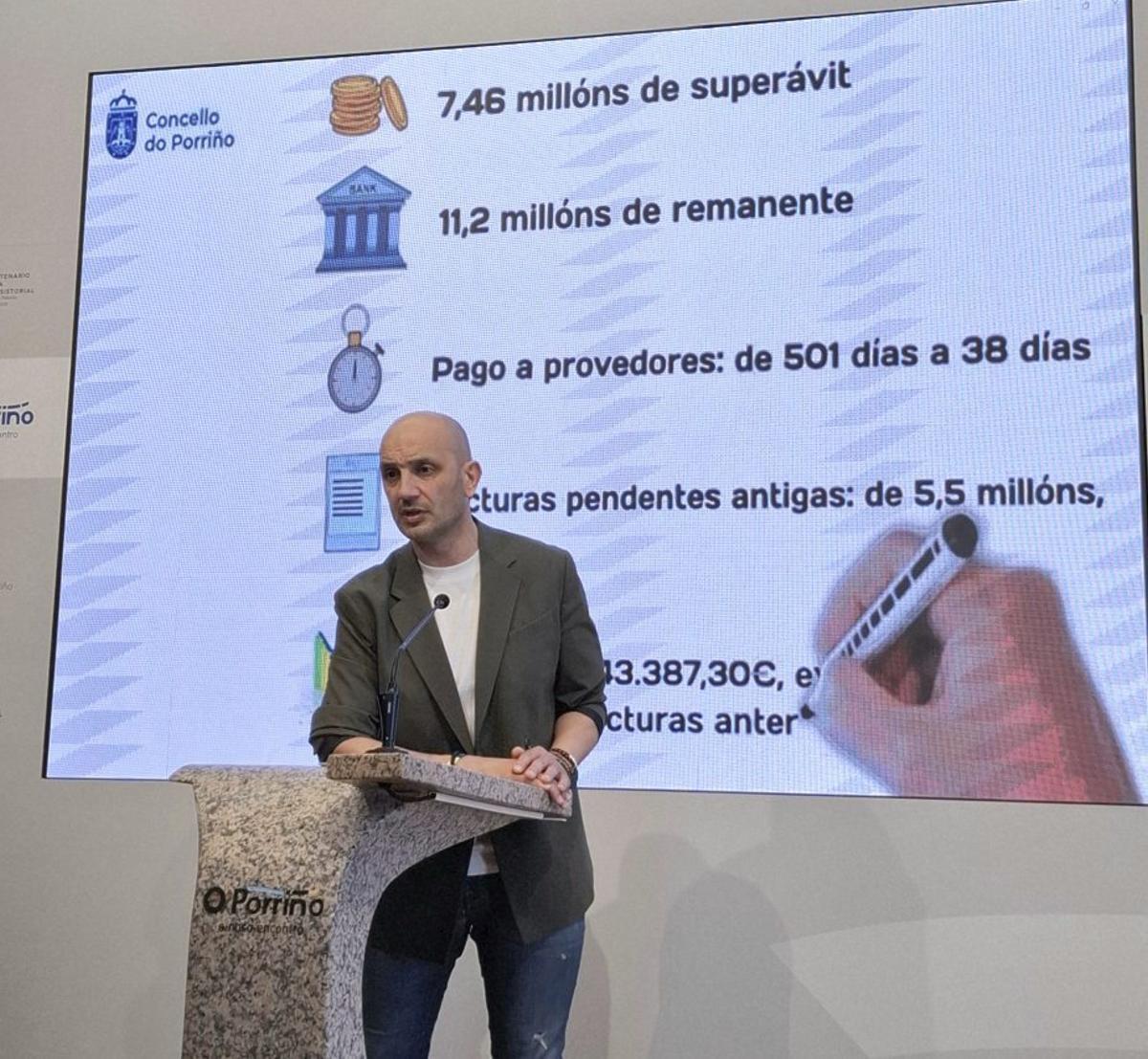 El alcalde, Alejandro Lorenzo, explica el estado de las cuentas, ayer. | J. BERNÁRDEZ
